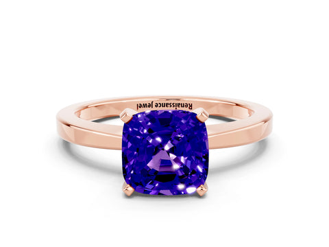 Rose gold Cushion Cut Tanzanite Solitaire Engagement Ring with Classic Band and Four-Prong Setting_24