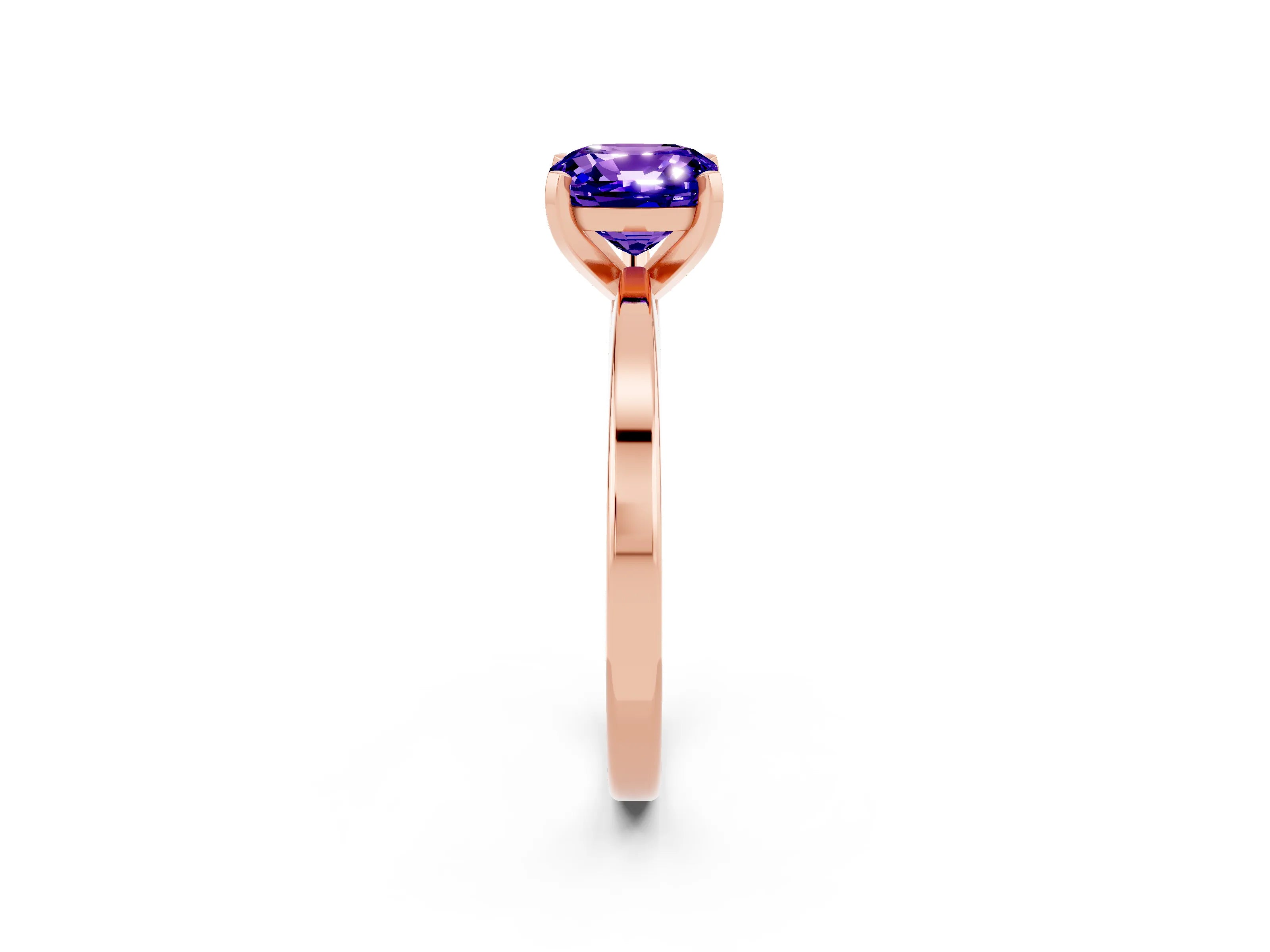 Rose gold Cushion Cut Tanzanite Solitaire Engagement Ring with Classic Band and Four-Prong Setting_26