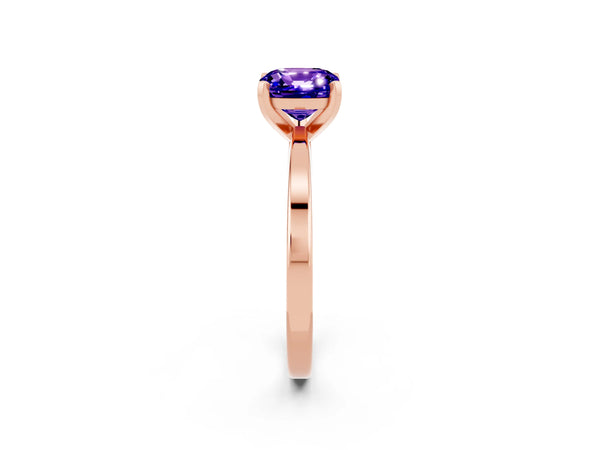 Rose gold Cushion Cut Tanzanite Solitaire Engagement Ring with Classic Band and Four-Prong Setting