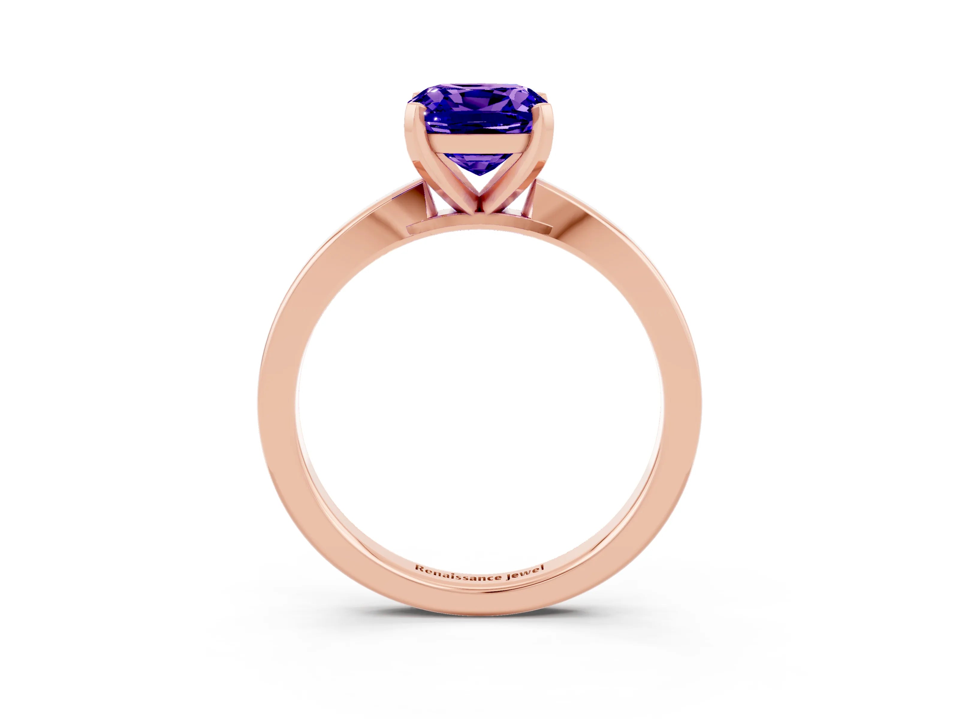 Rose gold Cushion Cut Tanzanite Solitaire Engagement Ring with Classic Band and Four-Prong Setting_27