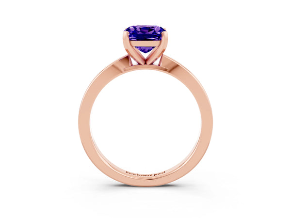 Rose gold Cushion Cut Tanzanite Solitaire Engagement Ring with Classic Band and Four-Prong Setting