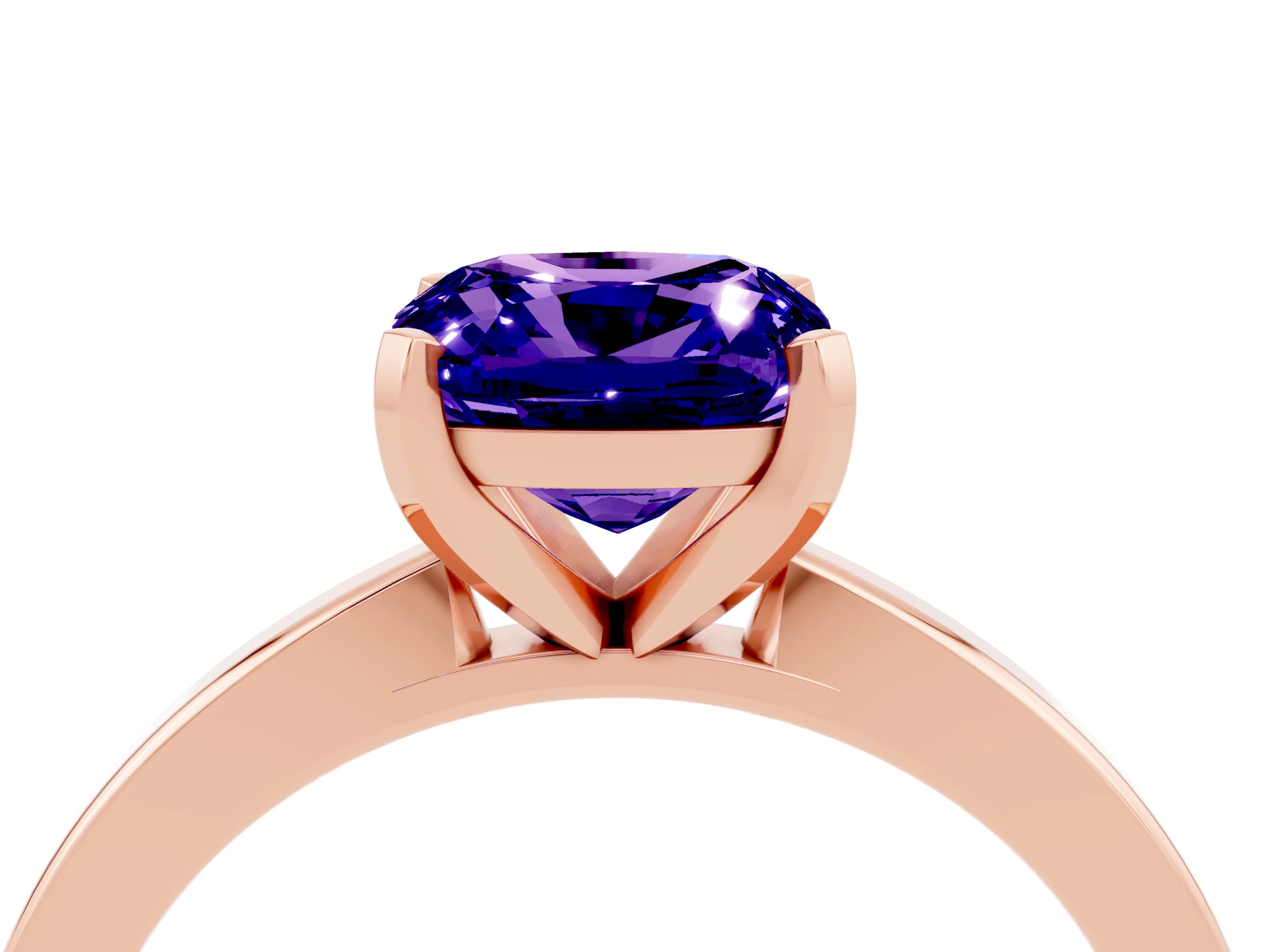 Rose gold Cushion Cut Tanzanite Solitaire Engagement Ring with Classic Band and Four-Prong Setting_28
