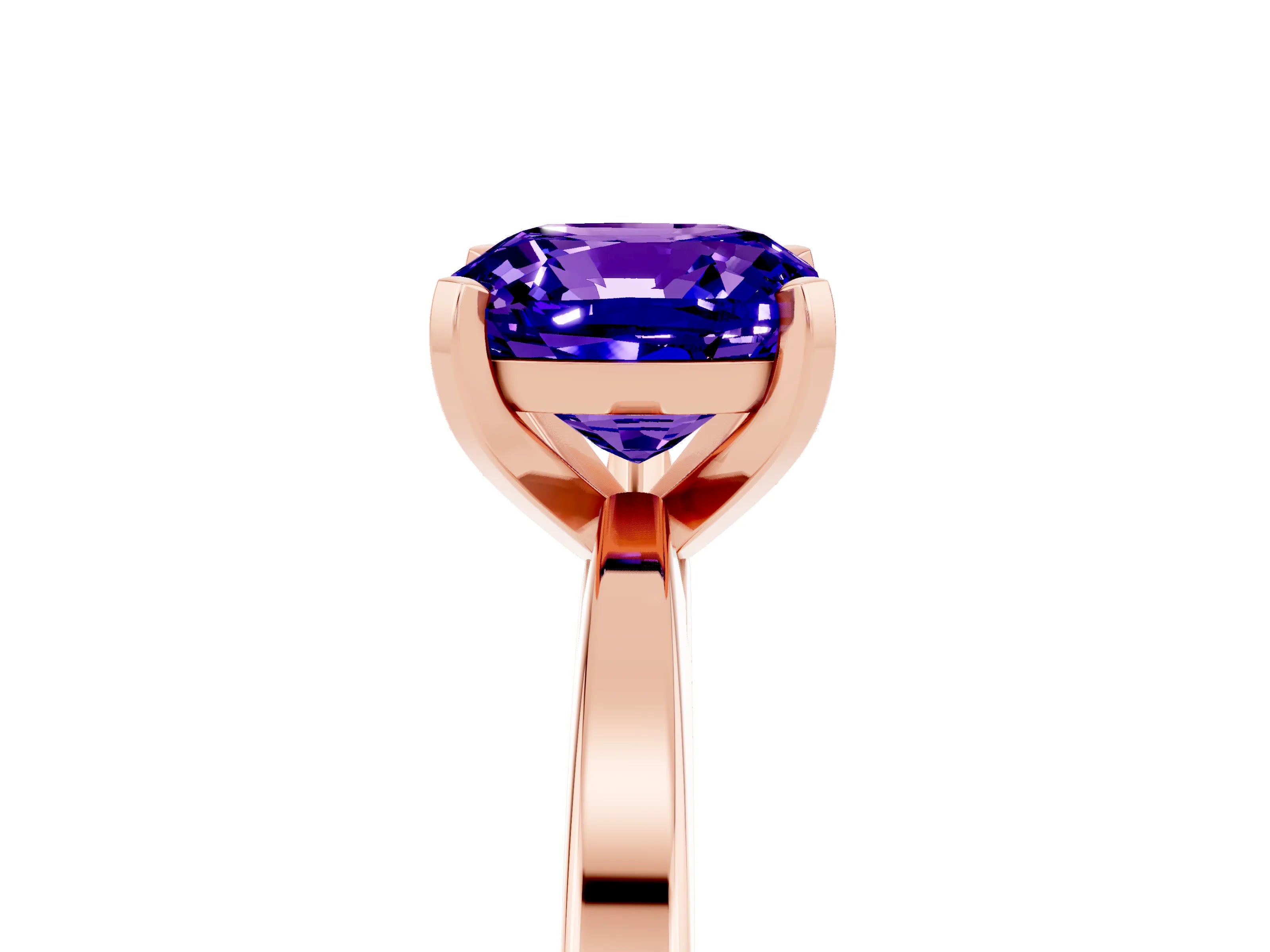 Rose gold Cushion Cut Tanzanite Solitaire Engagement Ring with Classic Band and Four-Prong Setting_29
