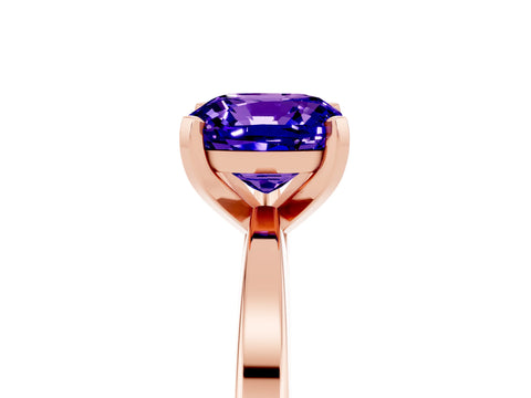 Rose gold Cushion Cut Tanzanite Solitaire Engagement Ring with Classic Band and Four-Prong Setting_29