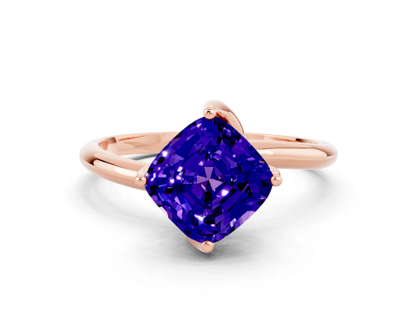Rose gold Cushion Cut Tanzanite Solitaire Engagement Ring with Four-Prong Setting and Classic Band