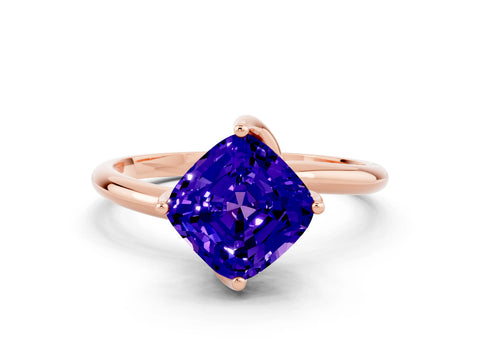 Rose gold Cushion Cut Tanzanite Solitaire Engagement Ring with Four-Prong Setting and Classic Band_12