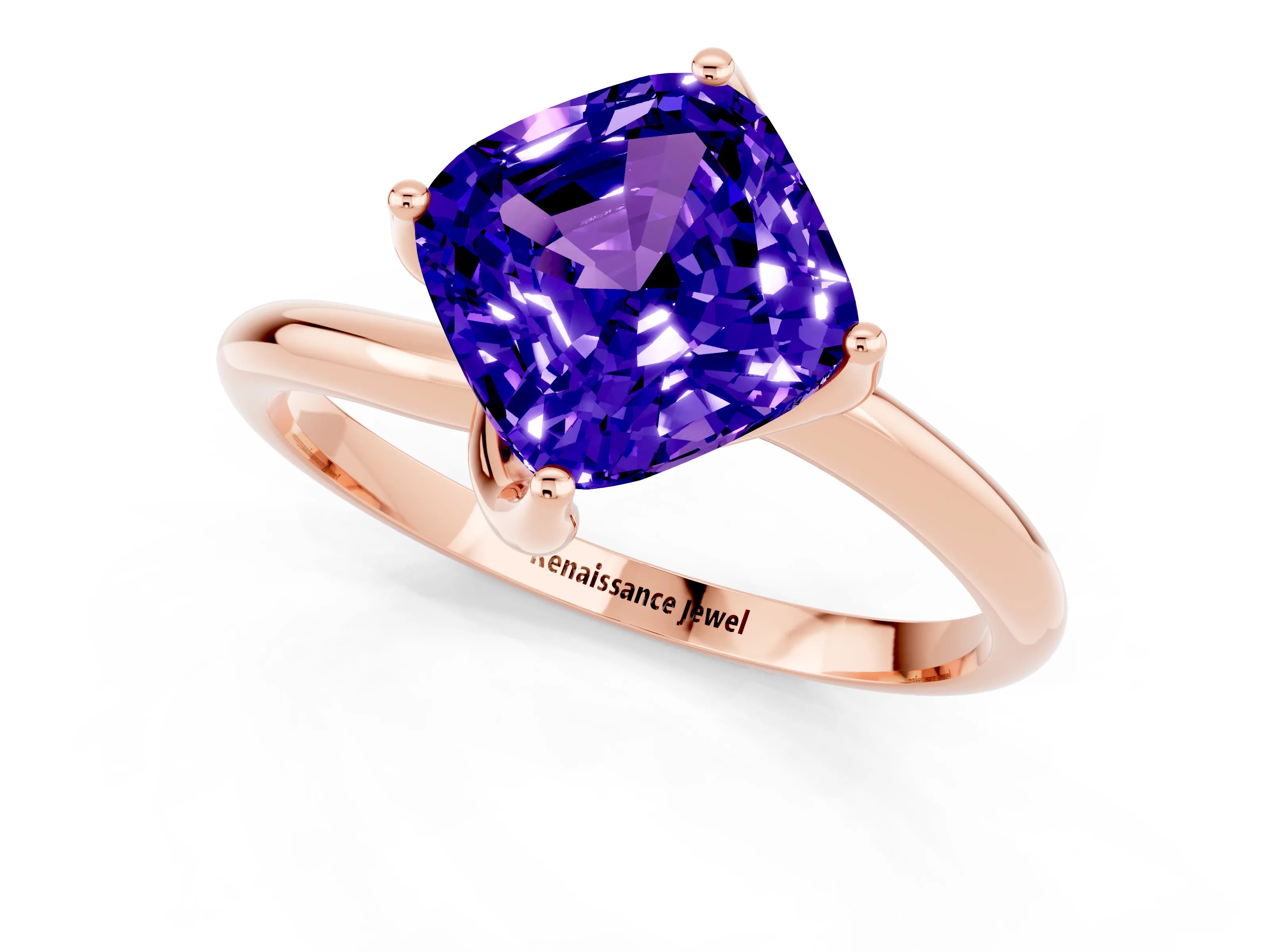 Rose gold Cushion Cut Tanzanite Solitaire Engagement Ring with Four-Prong Setting and Classic Band_13