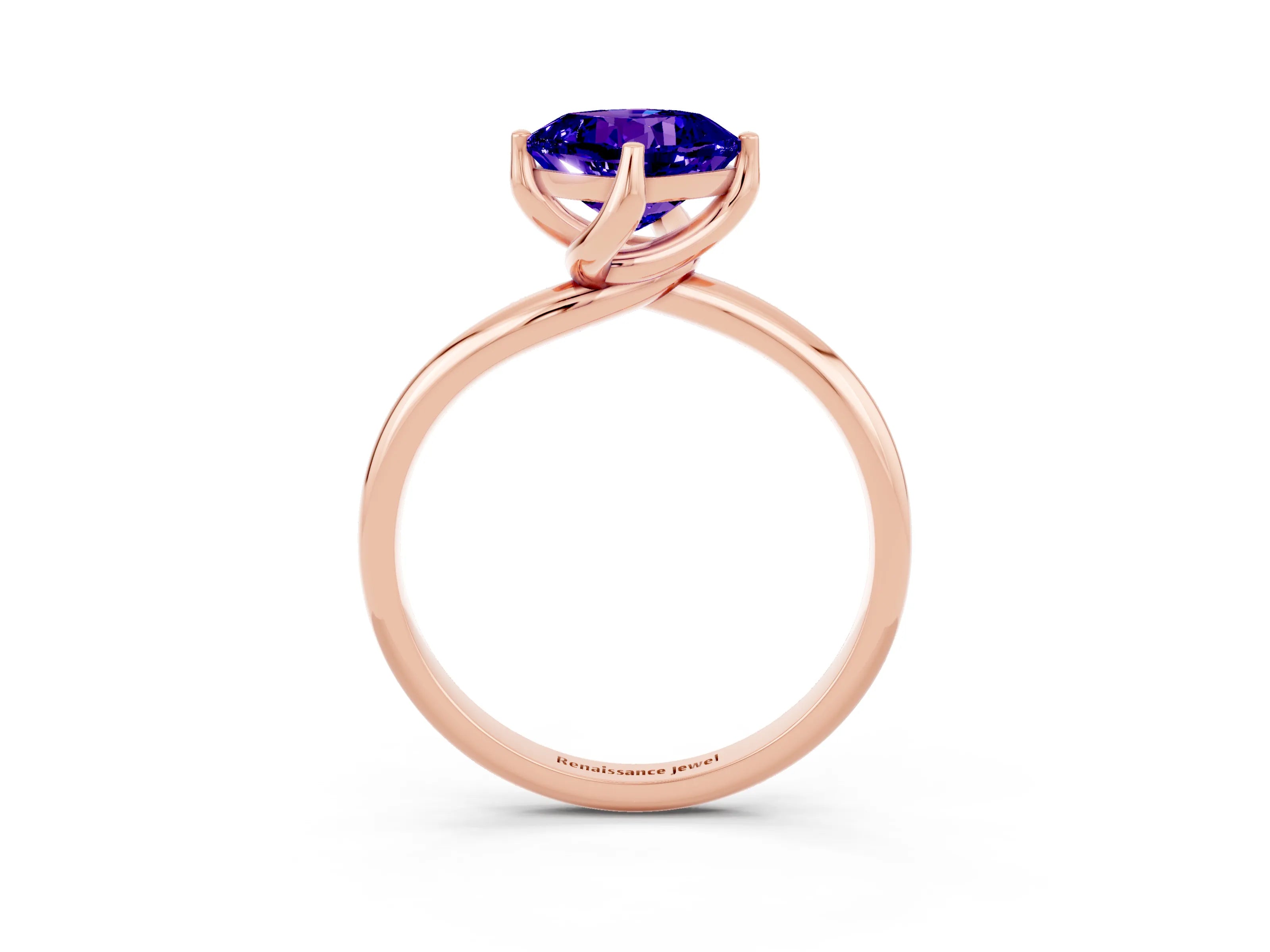 Rose gold Cushion Cut Tanzanite Solitaire Engagement Ring with Four-Prong Setting and Classic Band_15