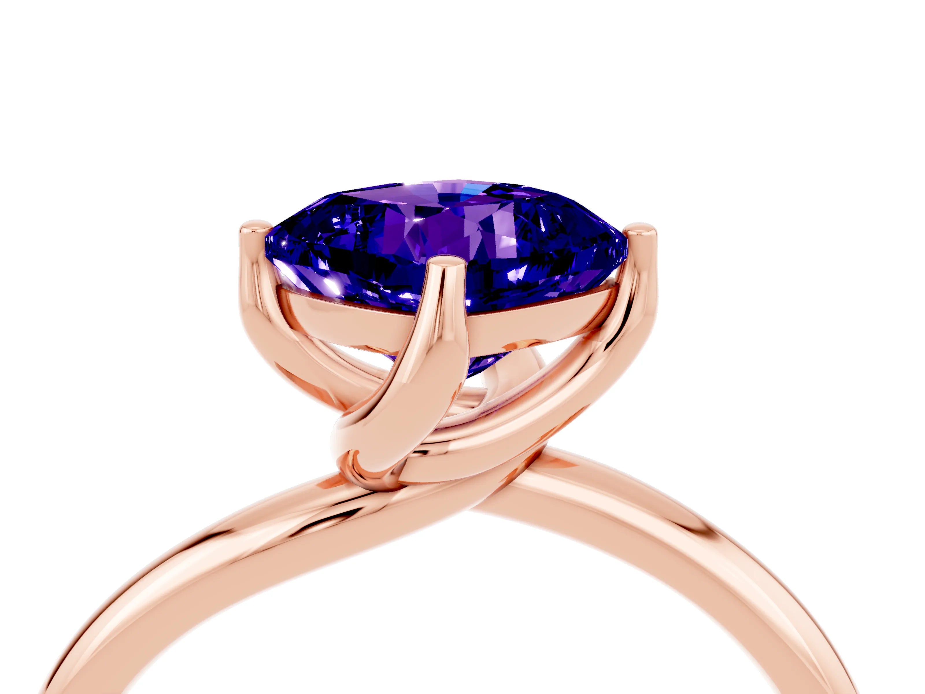 Rose gold Cushion Cut Tanzanite Solitaire Engagement Ring with Four-Prong Setting and Classic Band_16