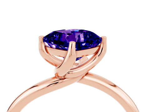 Rose gold Cushion Cut Tanzanite Solitaire Engagement Ring with Four-Prong Setting and Classic Band_16