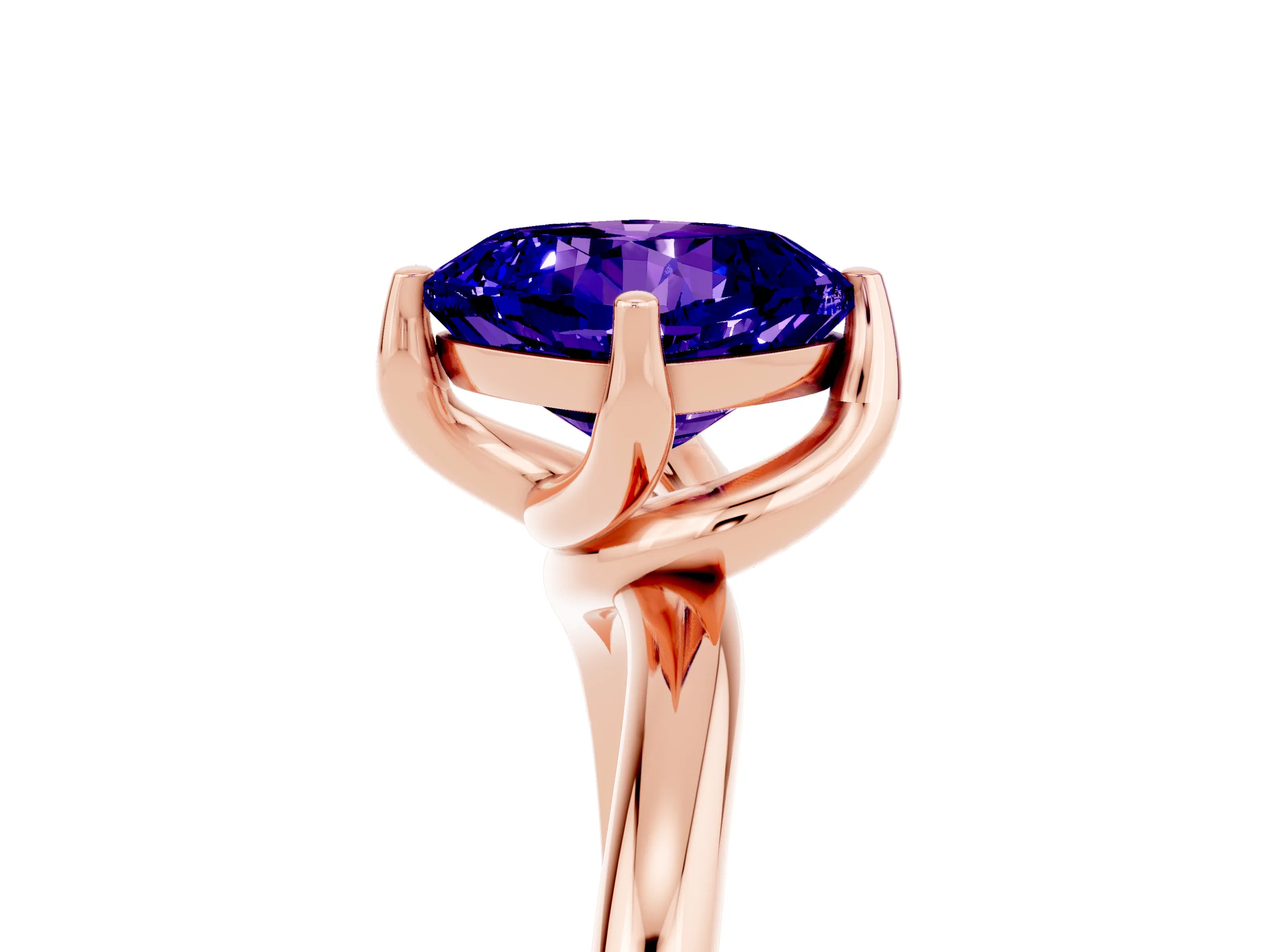 Rose gold Cushion Cut Tanzanite Solitaire Engagement Ring with Four-Prong Setting and Classic Band_17