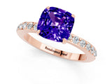 Rose gold Cushion Cut Tanzanite Solitaire Engagement Ring with Pavé Band and Four-Prong Setting_1