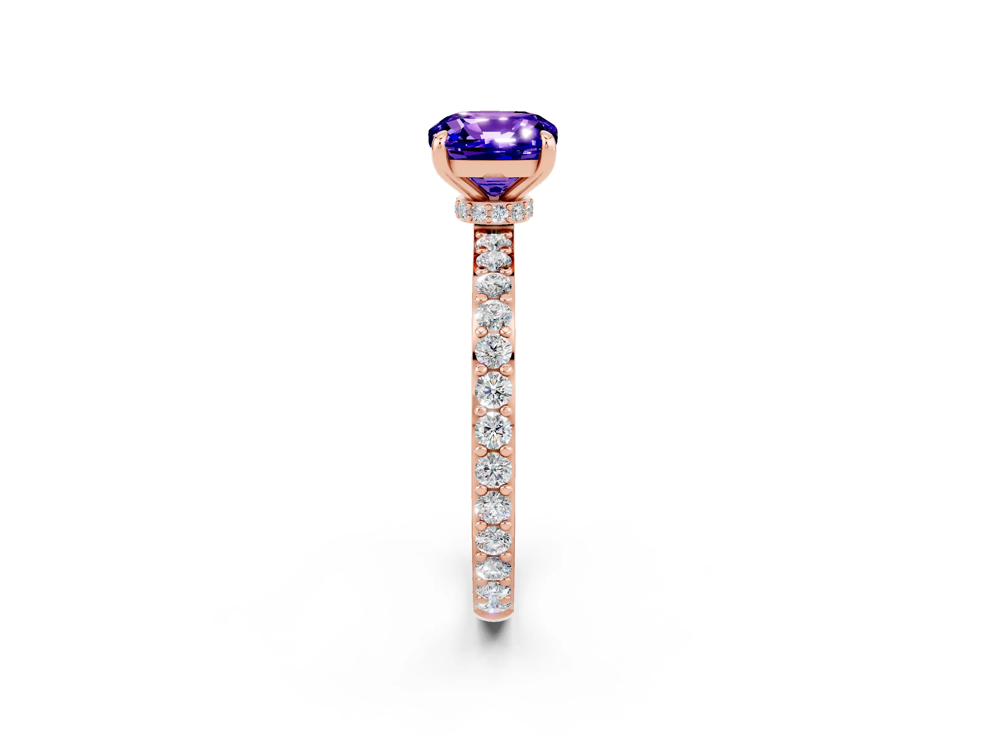 Rose gold Cushion Cut Tanzanite Solitaire Engagement Ring with Pavé Band and Four-Prong Setting_2