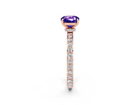Rose gold Cushion Cut Tanzanite Solitaire Engagement Ring with Pavé Band and Four-Prong Setting_2