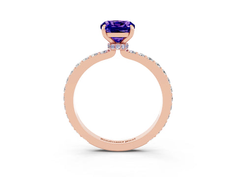 Rose gold Cushion Cut Tanzanite Solitaire Engagement Ring with Pavé Band and Four-Prong Setting_3