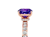 Rose gold Cushion Cut Tanzanite Solitaire Engagement Ring with Pavé Band and Four-Prong Setting_5