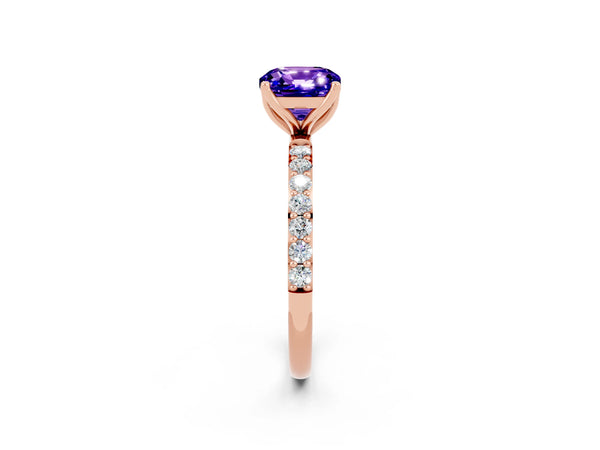 Rose gold Cushion Cut Tanzanite Solitaire Engagement Ring with Round  Pavé Band and Prong Setting