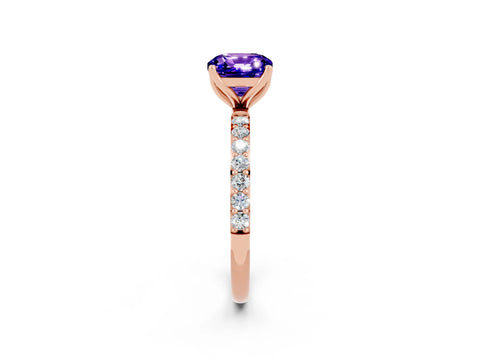 Rose gold Cushion Cut Tanzanite Solitaire Engagement Ring with Pavé Band and Prong Setting_2