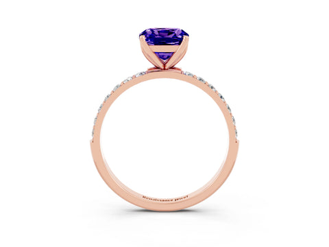 Rose gold Cushion Cut Tanzanite Solitaire Engagement Ring with Pavé Band and Prong Setting_3