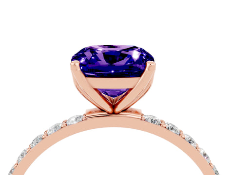 Rose gold Cushion Cut Tanzanite Solitaire Engagement Ring with Pavé Band and Prong Setting_4