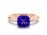 Rose gold Cushion Cut Tanzanite Solitaire Engagement Ring with Round Band and Four-Prong Setting