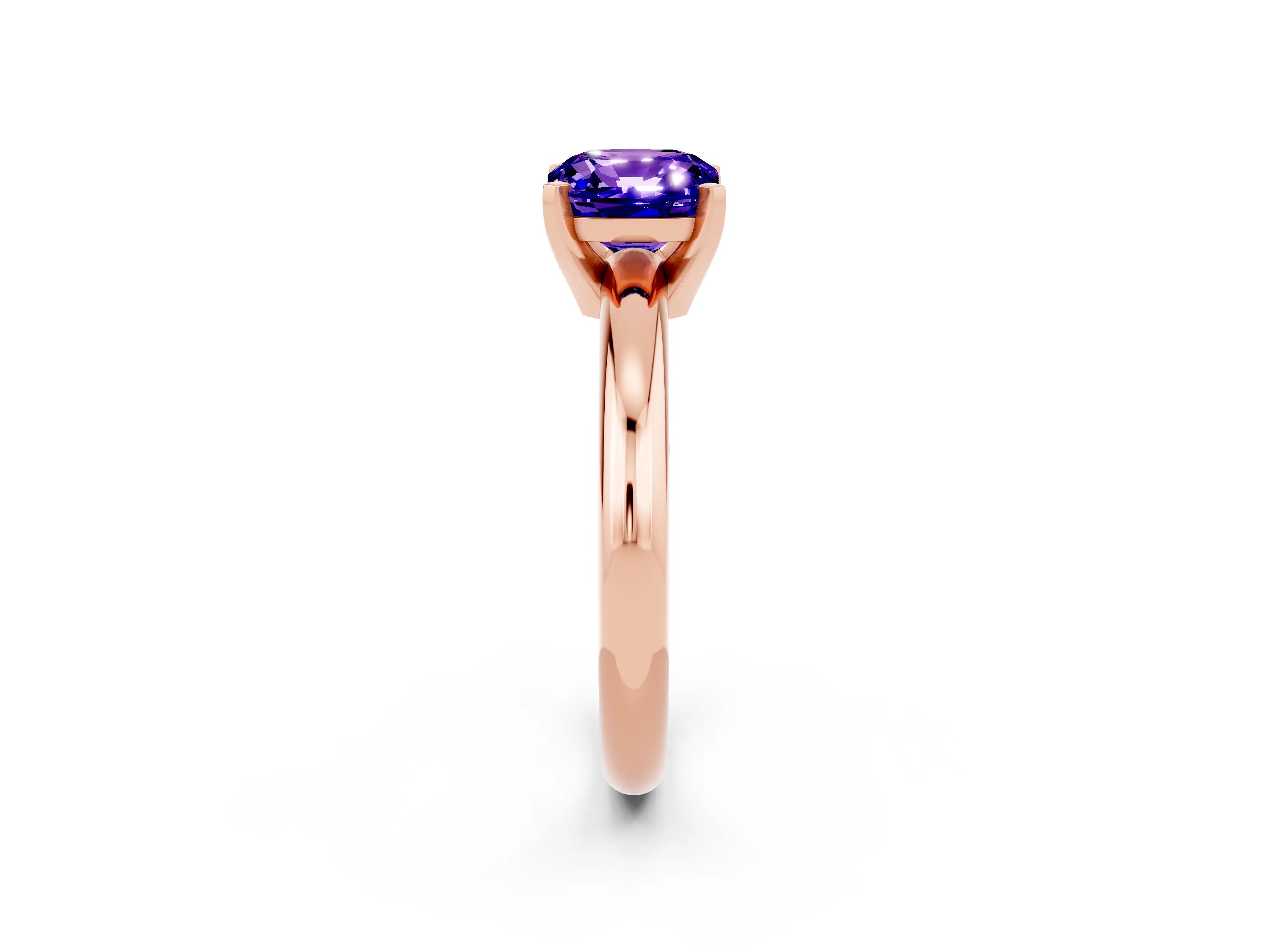 Rose gold Cushion Cut Tanzanite Solitaire Engagement Ring with Round Band and Four-Prong Setting_2