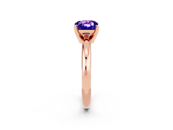 Rose gold Cushion Cut Tanzanite Solitaire Engagement Ring with Round Band and Four-Prong Setting