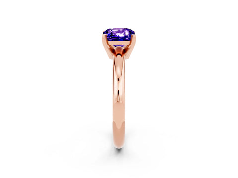 Rose gold Cushion Cut Tanzanite Solitaire Engagement Ring with Round Band and Four-Prong Setting_2