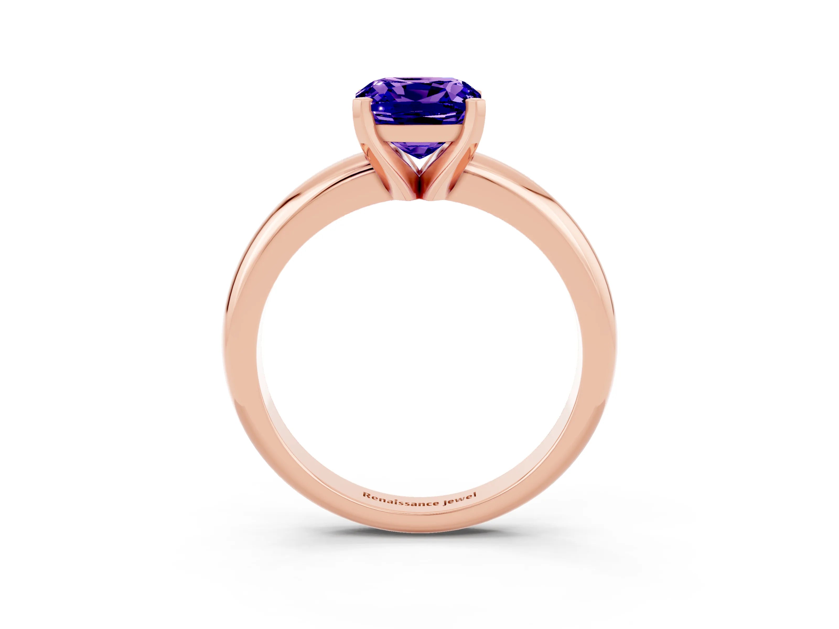 Rose gold Cushion Cut Tanzanite Solitaire Engagement Ring with Round Band and Four-Prong Setting_3