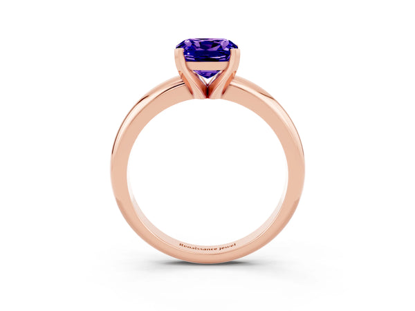 Rose gold Cushion Cut Tanzanite Solitaire Engagement Ring with Round Band and Four-Prong Setting