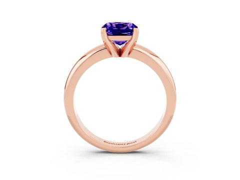 Rose gold Cushion Cut Tanzanite Solitaire Engagement Ring with Round Band and Four-Prong Setting_3