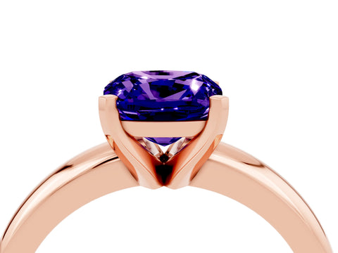 Rose gold Cushion Cut Tanzanite Solitaire Engagement Ring with Round Band and Four-Prong Setting_4