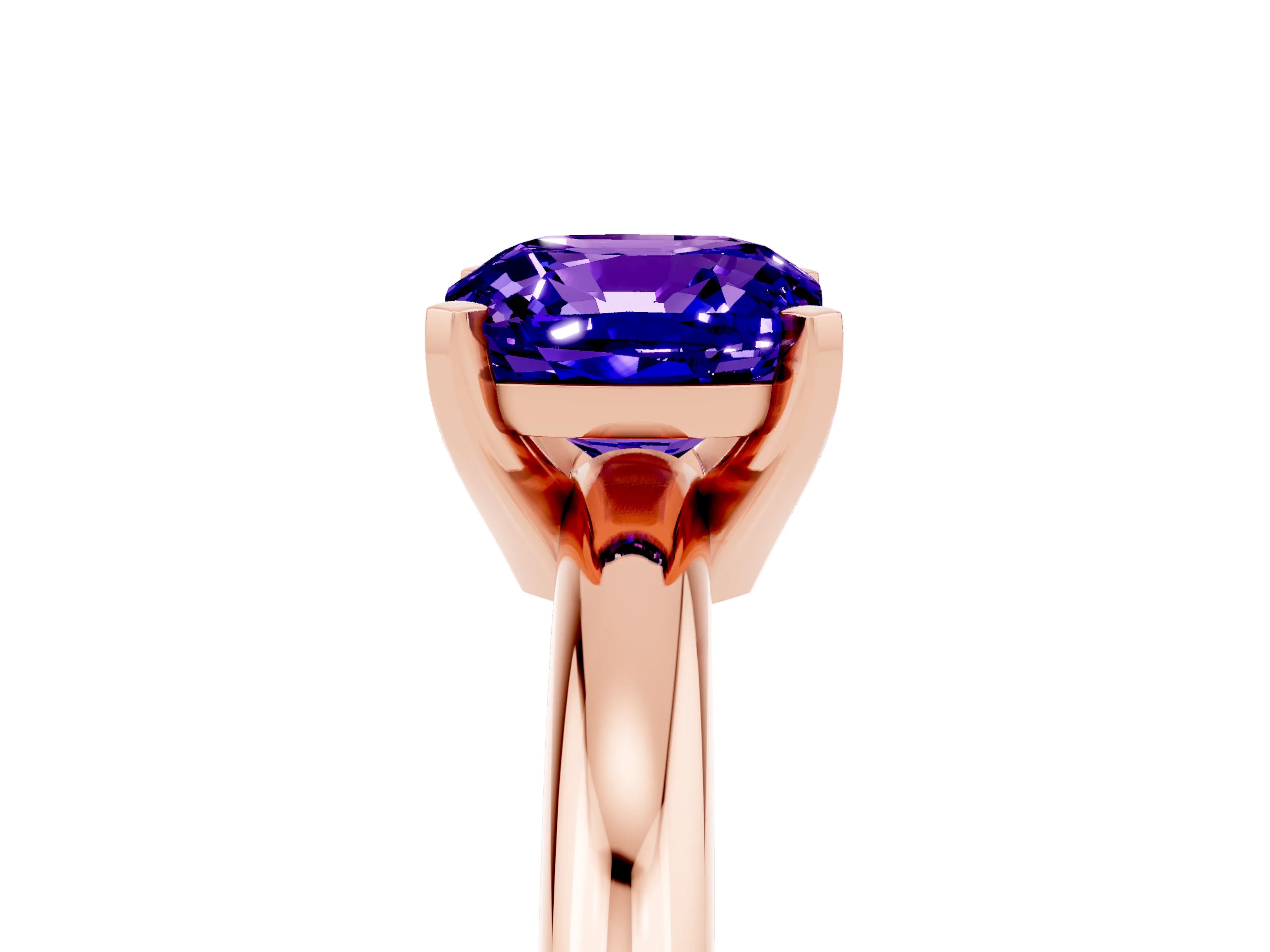 Rose gold Cushion Cut Tanzanite Solitaire Engagement Ring with Round Band and Four-Prong Setting_5
