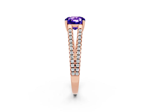 Rose gold Cushion Cut Tanzanite Solitaire Engagement Ring with Split Shank Pavé Band_2
