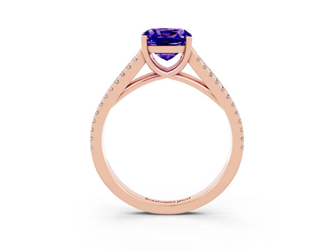 Rose gold Cushion Cut Tanzanite Solitaire Engagement Ring with Split Shank Pavé Band_3
