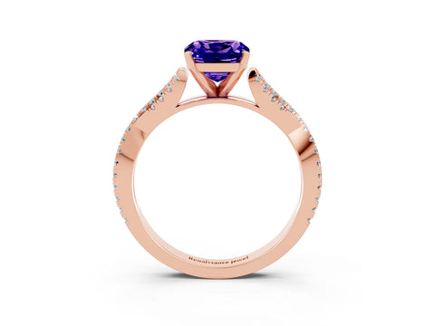 Rose gold Cushion Cut Tanzanite Solitaire Engagement Ring with Twisted Pavé Band and Four-Prong Setting_15