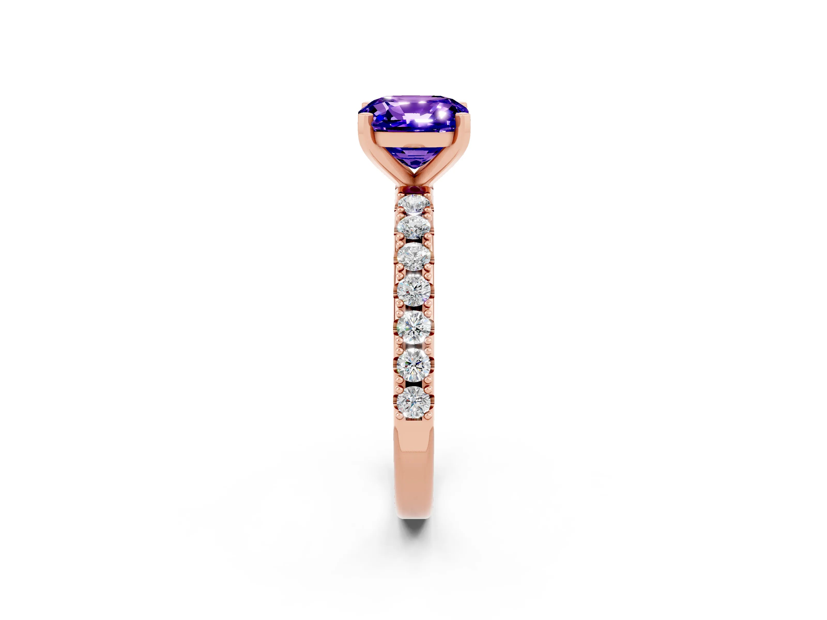 Rose gold Cushion Cut Tanzanite Solitaire Pavé Band with Four-Prong Setting_2