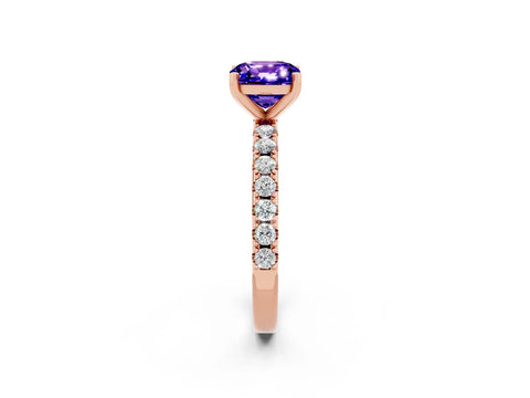 Rose gold Cushion Cut Tanzanite Solitaire Pavé Band with Four-Prong Setting_2