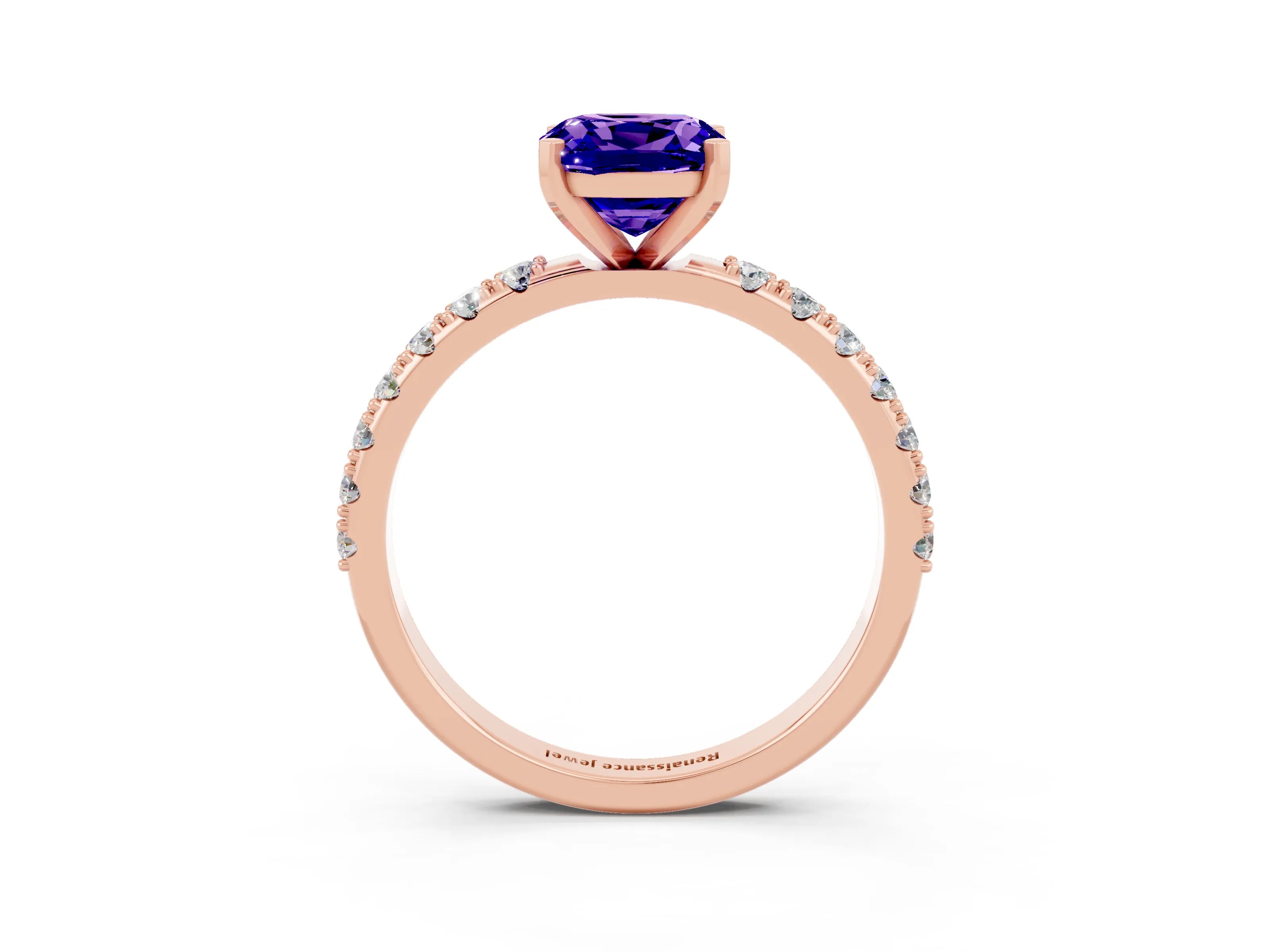 Rose gold Cushion Cut Tanzanite Solitaire Pavé Band with Four-Prong Setting_3