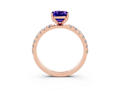 Rose gold Cushion Cut Tanzanite Solitaire Pavé Band with Four-Prong Setting_3