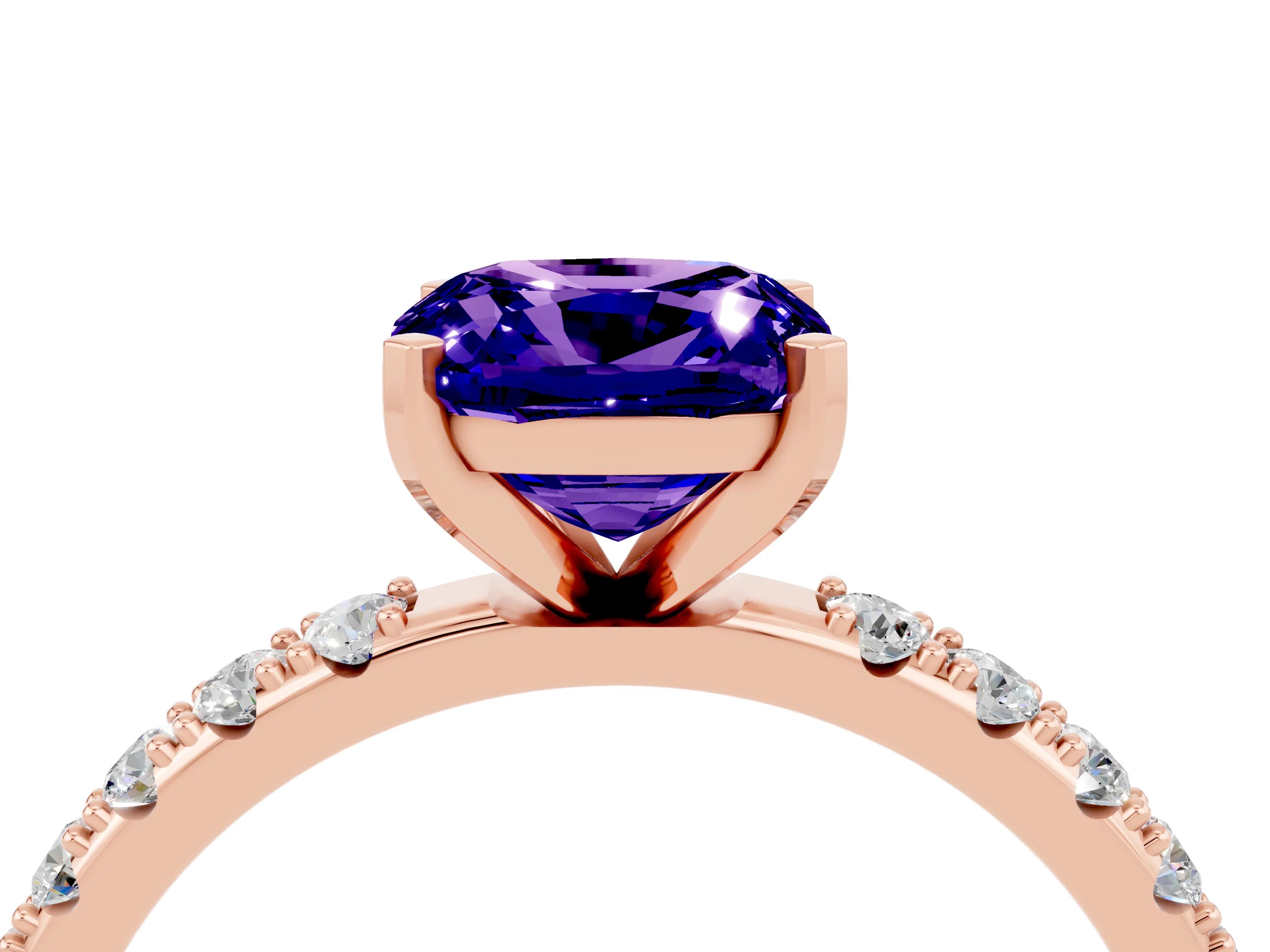 Rose gold Cushion Cut Tanzanite Solitaire Pavé Band with Four-Prong Setting_4