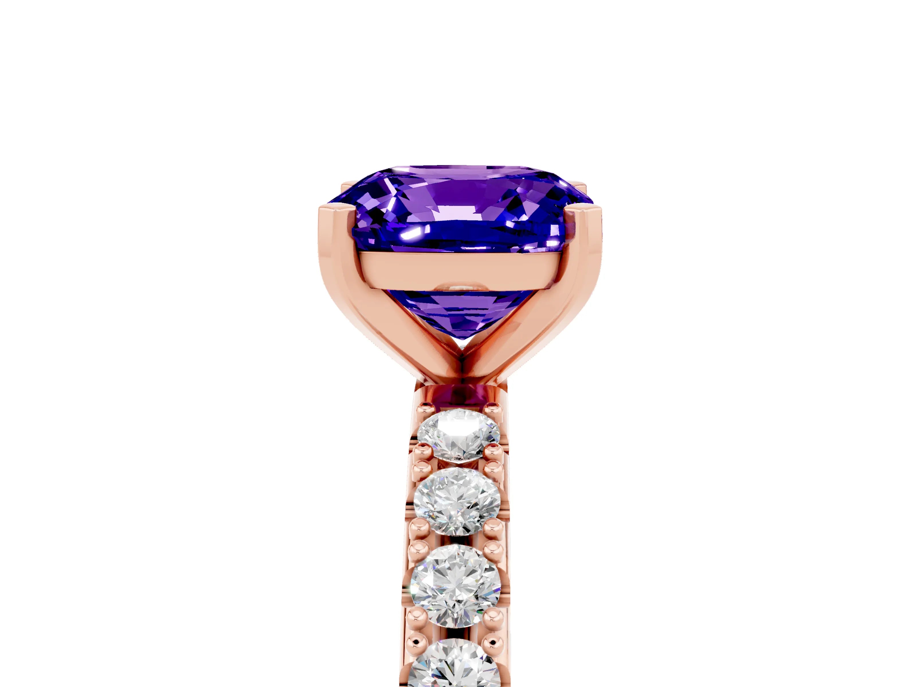Rose gold Cushion Cut Tanzanite Solitaire Pavé Band with Four-Prong Setting_5