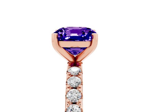 Rose gold Cushion Cut Tanzanite Solitaire Pavé Band with Four-Prong Setting_5