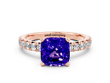 Rose gold Cushion Cut Tanzanite Solitaire Pavé Engagement Ring with Round Band and Prong Setting_12