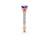 Rose gold Cushion Cut Tanzanite Solitaire Pavé Engagement Ring with Round Band and Prong Setting_87