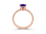 Rose gold Cushion Cut Tanzanite Solitaire Pavé Engagement Ring with Round Band and Prong Setting_88