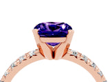 Rose gold Cushion Cut Tanzanite Solitaire Pavé Engagement Ring with Round Band and Prong Setting_89