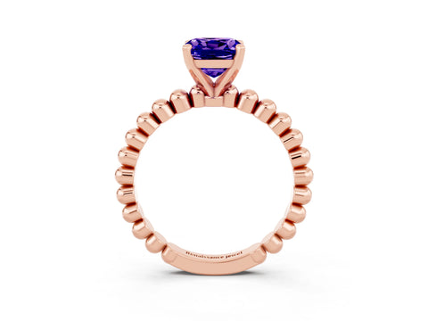 Rose gold Cushion Cut Tanzanite Solitaire Ring with Beaded Band and Prong Setting_3