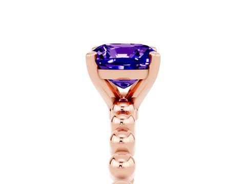 Rose gold Cushion Cut Tanzanite Solitaire Ring with Beaded Band and Prong Setting_5