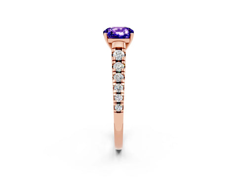 Rose gold Cushion Cut Tanzanite Solitaire Ring with Cathedral Setting and Pavé Band_2